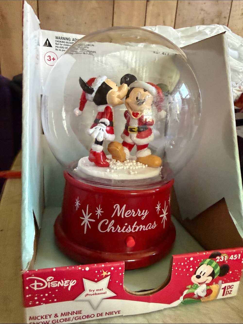Disney Red Merry Christmas Mickey & Minnie Snow Globe